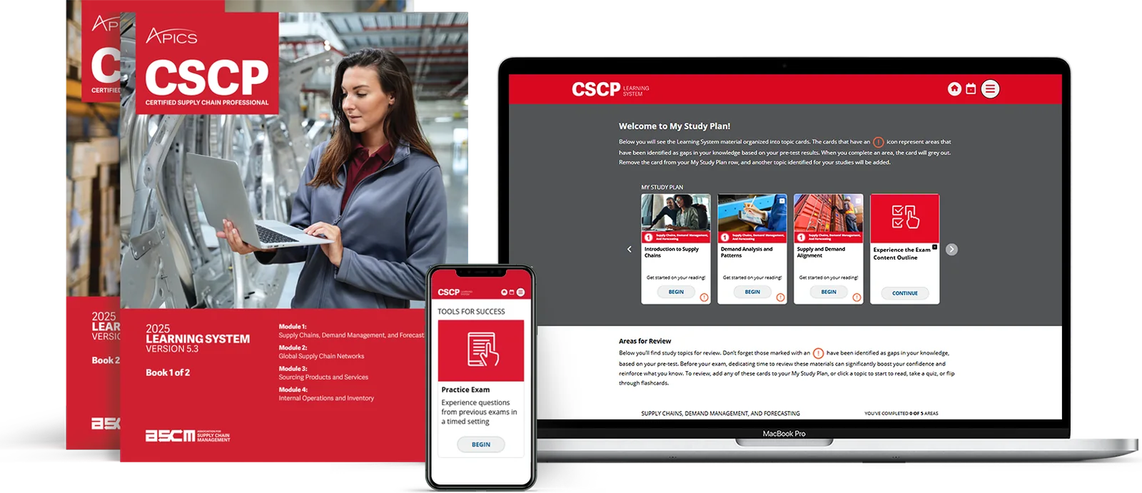 Learning System APICS CSCP sur ordinateur, tablette, mobile et livres imprimés